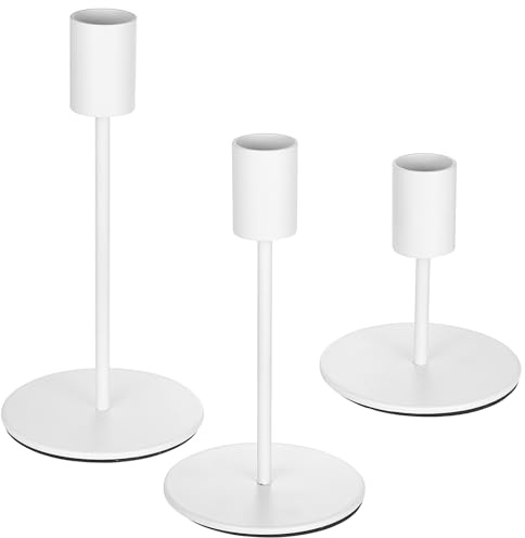 3 stycken vita ljusstakar, ljusstakar, stavljusstake, vita ljusstakar, stavljus, vintage, ljusstativ för middag, bröllop, hem, bordsdekoration, skorstensdekoration, ljussken, vit
