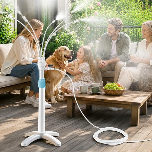 Raffreddamento a spruzzo in piedi, con tubo da 8 m, 116 cm, persone regolabili a 360°, animali, piante si raffreddano, per esterni, terrazza, piscina, barbecue, giardino e sala solarium