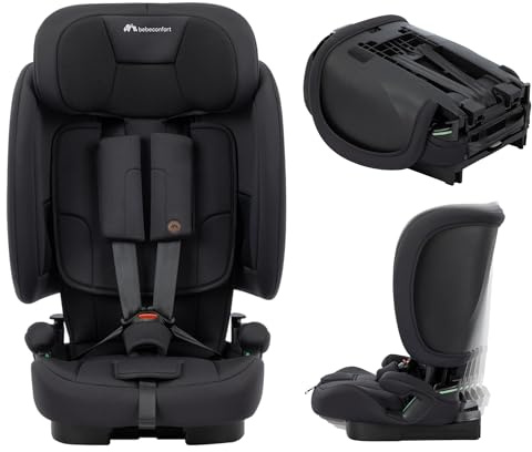 Bebeconfort Ever & Go i-Safe, Seggiolino Auto 9-36 kg Evolutivo, 15 Mesi - 12 Anni, 76-150 cm, Seggiolino Auto Pieghevole, Leggero e Compatto (4.9kg), 15 Posizioni Poggiatesta, Full Black