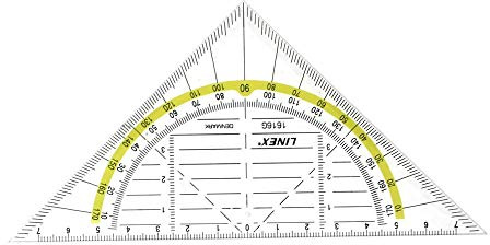 Linex 1616G geometritriangel, hypotenuse 16 cm, plast, vinkelkniv, fasett, metrisk skala