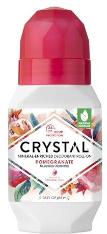 Crystal Mineral Deodorant Roll-On Body Deodorant With 24-Hour Odor Protection, Pomegranate, Non-Sticky Roll-On, No Aluminum Chlorohydrate, 2.25 FL OZ - 1 pack