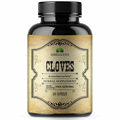Cloves Capsules - Natural Dietary Supplement - Rich in Vitamins, Minerals, Manganese, Fiber - May Help Strengthen Bones, Promote Digestive Function, Antioxidant Support - 100 Caps