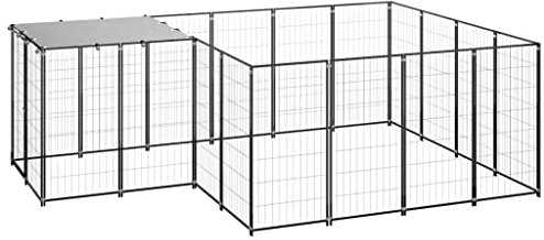 vidaXL Hundezwinger Schwarz 6,05m² Stahl Hundekäfig Hundehütte Hundehaus
