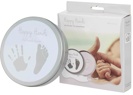 Dooky Happy Hands 2D Set pour une empreinte de main ou de pied de bébé en souvenir (dans une boîte en aluminium pratique y compris de la pâte à modeler douce pour la peau et une boîte en aluminium)