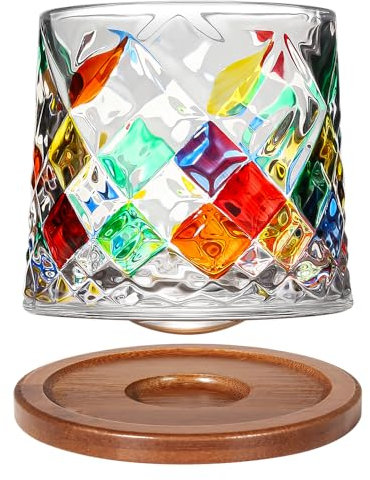 Uten Verre à Eau Rotatif, Verre à Whisky de 275 ml, Dessous de Verre en Bambou, Peut être Utilisé Comme Verre à Rhum, Tasse à Cocktail, Tasse à Café, Gobelets, Réduire le Stress-1pcs