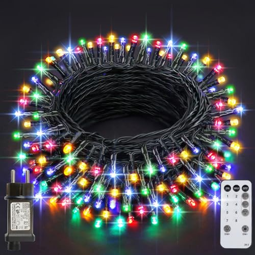 Realky Luci Albero di Natale, 26.2M 220 LED Luci Natalizie da Esterno ed Interno, 8 Modalità con Funzione Memoria e Telecomando Luci di Natale per Giardino, Balcone, Casa, Festa - Multicolore