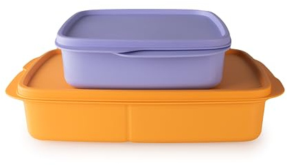 Tupperware Clevere Pause Lunchbox Set (2) 1 L Orange + 550 ml Flieder (inkl. Ketchuplöffel)