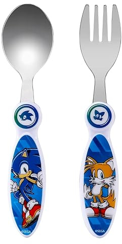 Juego de cubiertos de acero inoxidable no tóxico Sonic 2 piezas cuchara y tenedor para niños