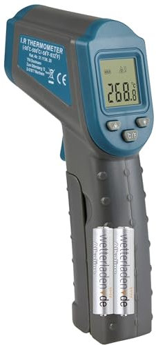 TFA Dostmann Ray Infrarot-Thermometer, 31.1136.20, zum Oberflächentemperatur messen, berührungslos, gemäß HACCP, für Handwerk, Hobby und Haushalt, türkis, L 39 x B 110 x H 144 mm, mit Batterien