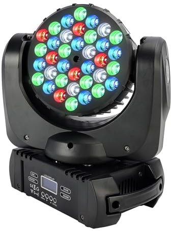 Areyourshop Moving Head Led,Bühnenlicht 36×3W RGBW mit 9/16 Kanal DMX-512,DJ Licht für Weihnachten DJ Bar Geburtstag Disco Hochzeit,Moving Heads 6 Rot 12 Grün 12 Blau 6 Weiß Einstellbare Lampenperlen