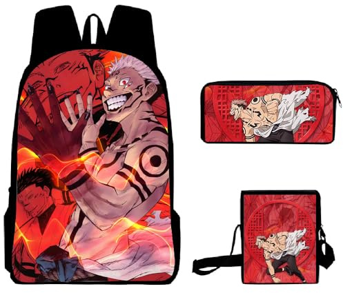 Xinchangda Gojo Satoru Mochila 3pcs Set Anime Geto Suguru/Fushiguro Toji Mochila Escolar Linda Estudiantes Mochila Escolar Fushiguro Megumi Anime Mochila, Ryomen Sukuna, 30*13*40cm