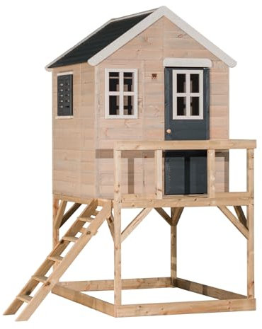 Wendi Toys M21 Stelzenhaus Holz Outdoor, Spielturm für Kinder Garten FSC Holz, Podesthöhe 90 cm, 160×190×242 cm, mit Leiter, Terrasse, Fensterläden, Boden, wetterfest