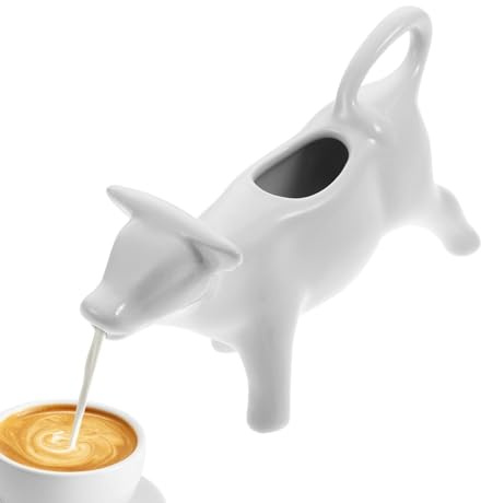 Jarra de leche, jarra de jarabe, jarra de crema con forma de vaca, jarra de leche de cerámica, dispensador creativo de crema de café con forma de vaca, jarra de salsa de huellas dactilares para café y