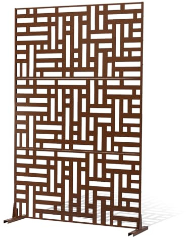 VEVOR Brise-Vue en Métal, 91x183 cm, Panneau Intimité Autoportant avec Support, Écran de Confidentialité Décoratif, Paravent Séparateur Extérieur pour Patio, Balcon, Salle Intérieure, Jardin, Marron