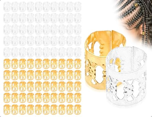 Emezddo 100 st dreadlocks, justerbara metallmuddar, hårtillbehör, spiralhårklämmor, flätade tillbehör för män, kvinnor, flickor och pojkar (guld och silver)