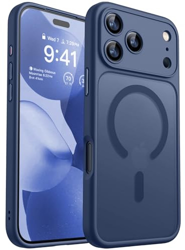 CANSHN Magnetic Compatible with iPhone 17 Pro Case, Upgraded [Full Camera Protection] [Compatible with Magsafe] [Translucent Matte] Shockproof Protective Phone Cover 6.3 Inch - Deep Blue