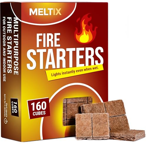 MELTIX 160pс Fire Starters for Charcoal Campfires BBQ Grill Pits Wood Stoves Odorless, Waterproof, Long-Lasting Kindling Cubes