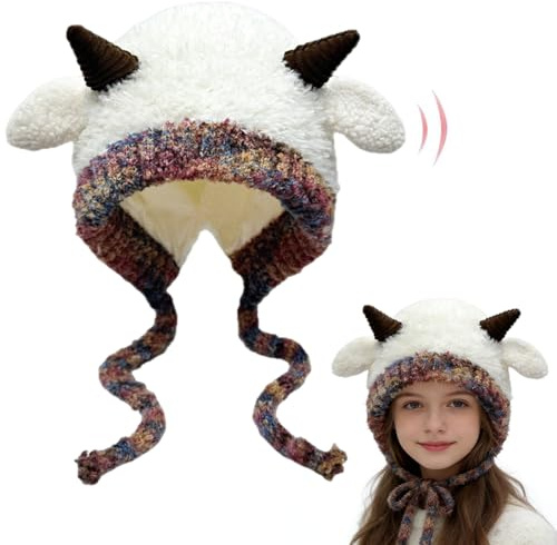 Plush Animal Hat, Cartoon Lamb Hat Kids Plush Hats Sheep Ear Moving Cap Cartoon Earflap Cosplay Costume Hats Winter Warm Cap Headgear Photo Props for Kids Adults Festival Cosplay Costume Gift (White)