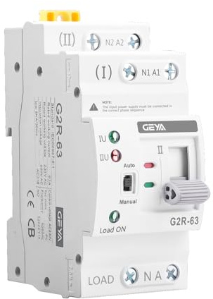 GEYA Mini ATS interruptor de transferencia de energía dual automático/manual,dispositivo de protección contra sobretensión y subtensión,montaje en carril DIN(2P-63A,AC220V)