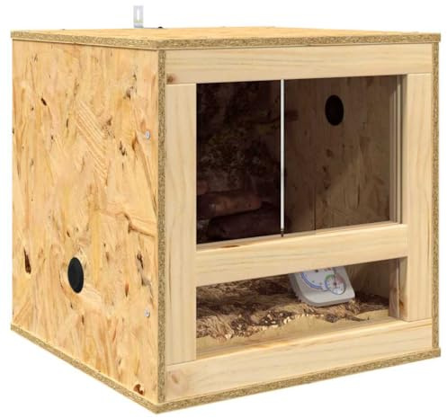 Terrarium aus Holz, Terrarium Futterbox für Reptilien, Amphibien, Braun, 40 x 40 x 40 cm, OSB