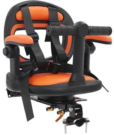 Chelngveo Asiento infantil de bicicleta para niños, giratorio 360°, asiento delantero de bicicleta para niños, con cinturón de seguridad ajustable, asiento de bicicleta infantil de hasta 40 kg, color