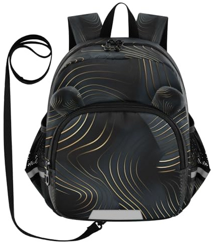 DDDIYEU Ligne DoréE Abstraite Moderne Sac à Dos Bébé Rigolo avec Oreilles,Mini Sac à Épaule Adorable,Sac à Dos pour Enfants