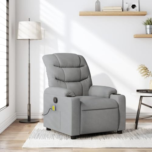 YunCangg Massage Relaxing Chair Light Grey Fabric with 6-Point Vibration Massage, Manual Reclining Function, Sturdy Wood Metal Frame, Fabric Cover, 75.5 x 93 x 99.5 cm