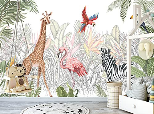 Papier peint photo animaux de la jungle - 366 cm x 254 cm (l x H) - Décoration murale - Poster géant en papier pour chambre d'enfant