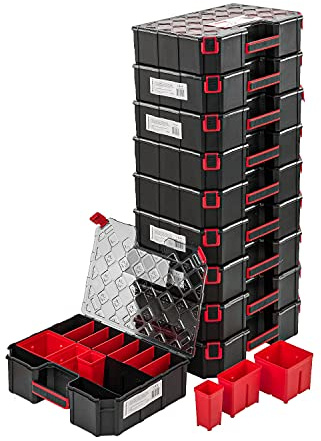 10x Sortimentskasten XXL Kleinteilemagazin mit Transparent Deckel Sortierkasten Sortierkoffer Werkzeugbox Sortimentskoffer Kasten mit herausnehmbaren Fächern