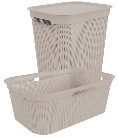 Rotho Brisen 2er-Set Wäschesammler und Wäschekorb 1x 41l & 1x 50l | praktisches Einsteiger-Set | mit Belüftungslöchern | robust & langlebig | einfach zu reinigen & hygienisch | beige