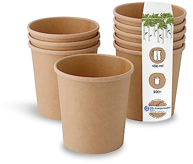 BIOZOYG Bicchieri di Cartone Kraft per Alimenti Bicchieri Bio marroni I Bicchieri compostabili Tazza da Asporto Coppe Gelato Carta I 500 Bicchieri Monouso biodegradabili 400ml