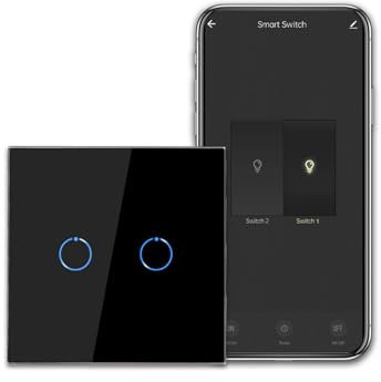 CNBINGO WiFi Smart Light Switch Work with Alexa, Google Assistant, Multi-Way Control by Smart Life App, Double Touch Light Switch, Black Glass Panel, LED Backlight, 2-Gang, Neutral Wire Required