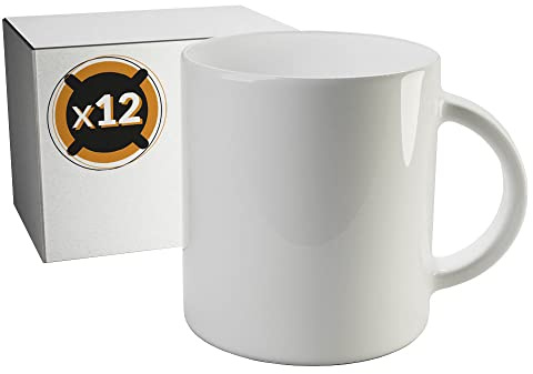 PixColor - 12 keramiska sublimeringskoppar | 350 ml | AAA-kategori | mikrovågsugns- och diskmaskinssäker