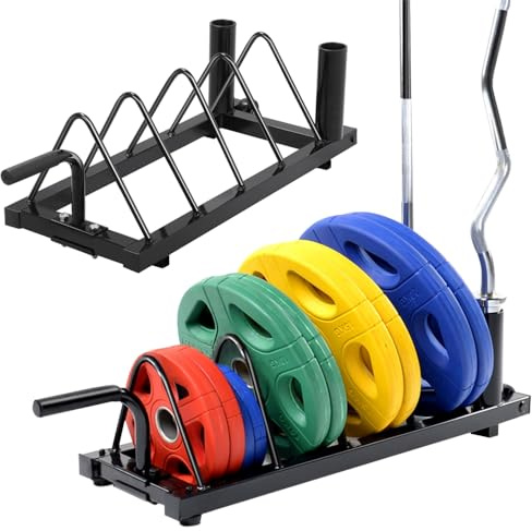 Yaheetech Support d’haltère Rack de Rangement Mobile pour Poids Disques Barres de Musculation avec Poignée de Transport et Roues 4 Compartiments Fitness Gym Noir