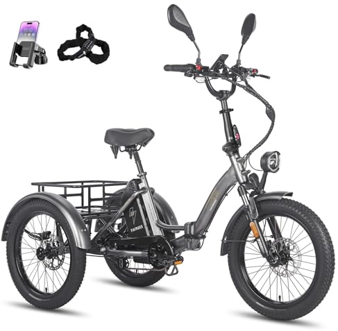 Fafrees E Bike Dreirad für Erwachsene 48V 21Ah Akku, Ebike Klapprad Lastenfahrrad 20 * 3.0 Zoll, EBike 3 Rad 65N.m, Dreirad für senioren Reichweite bis zu 65-115Km, F20 Mate (Grau)