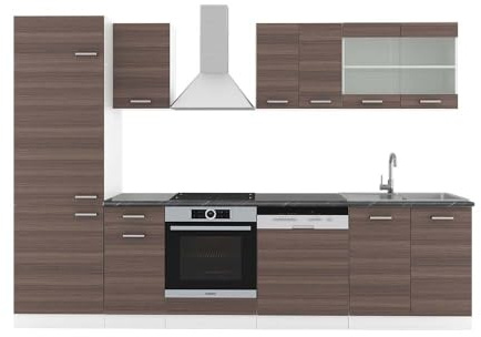 Vicco Küchenzeile R-Line, Edelgrau/Weiß, 300 cm, AP Anthrazit, zur individuellen Anordnung und Erweiterung der Module geeignet