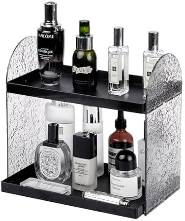 SLHEQING Boite Rangement de Maquillage à 2 étages, Organisateur Beauté, Rangement Skincare, Porte Parfum Rangement pour Coiffeuse, Chambre à Coucher, Salle de Bain