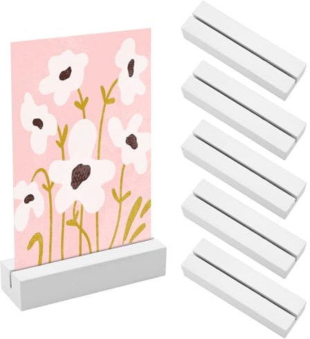 Maxmoc Kartenhalter Holz,Tischkartenhalter, Menükartenhalter, Postkartenhalter Kartenständer Fotohalter für Hochzeiten, Restaurants, Bankette und Partys (Weiß, 5 Stück)