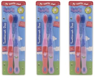 My Teeth Time Peppa Pig Lot de 2 brosses à dents souples pour enfants de 4 à 6 ans Motif Peppa et George Multicolore