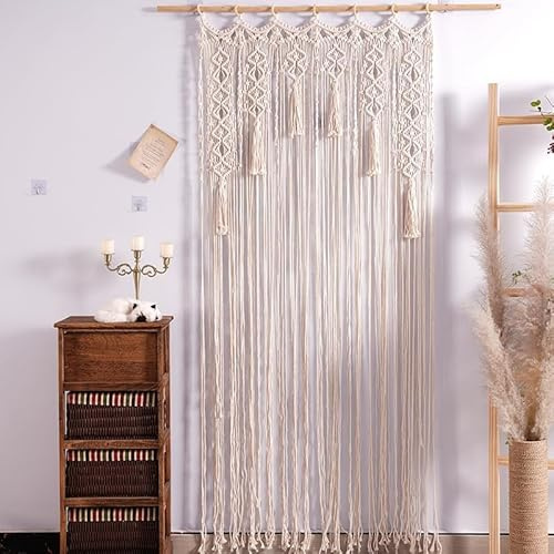 Oriental riverkit boho macrame vägghängande tapisseri, handvävt bomullsrep dörrgardiner gobeläng vävd bomull väggdekoration för vardagsrum sovrum bröllopsfest (120 x 200 cm)