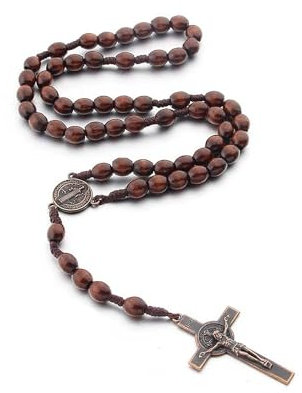 YUGUOLAN Rosenkranz Kette, Jesus Kreuz, Katholische Gebetskette, Rosary Necklace Für Christen, Religiöse Kommunion, Messe, Bibel (Dunkelbraun)