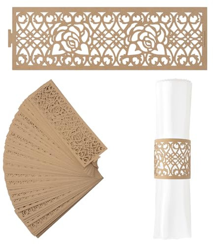 URROMA Anelli portatovaglioli, 50 pezzi, in carta kraft, con fiore cavo, decorazione per Natale, San Valentino, giorno del Ringraziamento, anniversario, cena