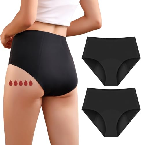 Carer Lote de 2 Bragas para Incontinencia Femenina de Alta Absorción Ropa Interior para la Menstruación con Protección Día y Noche Calzones Menstruales Protectores 50 ml a 100 ml Negro XXL