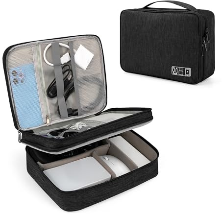 Tunejoy Borsa Accessori Elettronici Portatile Custodia per Elettronica Organizzatore Doppio Strato Impermeabile per Cavi Disco Rigido Caricatore Grigio 27x20x8 cm Nero