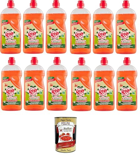 Rio Melaceto - Detergente líquido para vajilla y cubiertos, 12 x 1 l, con vinagre de sidra de manzana orgánico, desengrasa y elimina los malos olores + Polpa italiana Gourmet 400 g