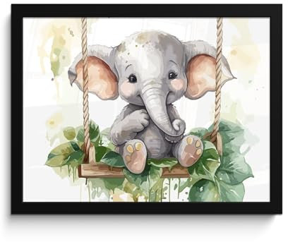 MuchoWow© Wandbilder mit Rahmen 40x30 cm Wanddeko Bilder Wohnzimmer Moderne Zimmerdeko Geschenk Bilderrahmen Elefant - Dschungel - Kinder Zimmer - Babyzimmer