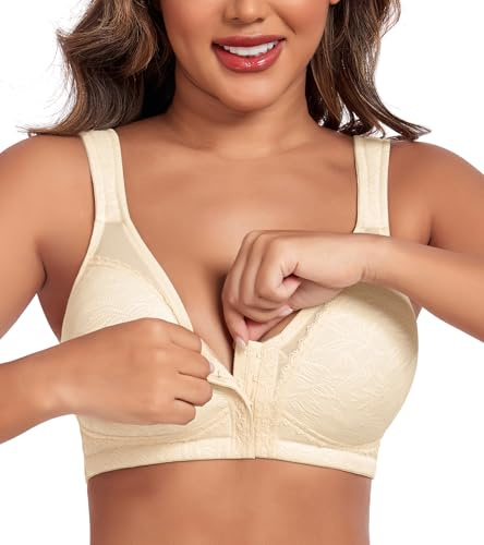 DotVol Reggiseno Minimizzatore Donna Taglie Grandi Reggiseno con Chiusura Frontale Non Imbottito Senza Ferretti Intimo Comfort Beige 4C