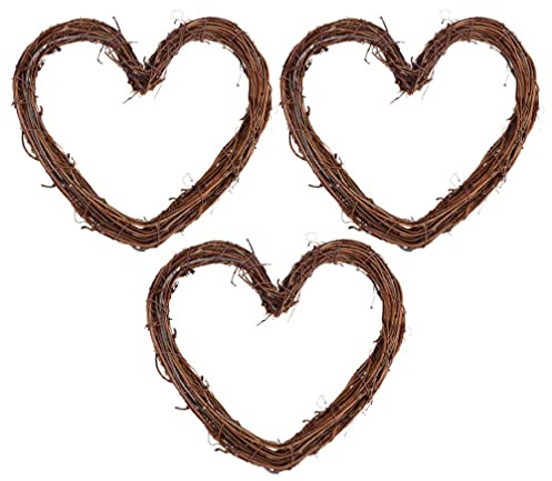 SDGBCXD Decoración de ratán, 3 Piezas de Corona de Vid Natural en Forma de corazón, Anillo de Bricolaje, Base de vides, Rama de ratán, Corona de Mimbre, decoración de Pared