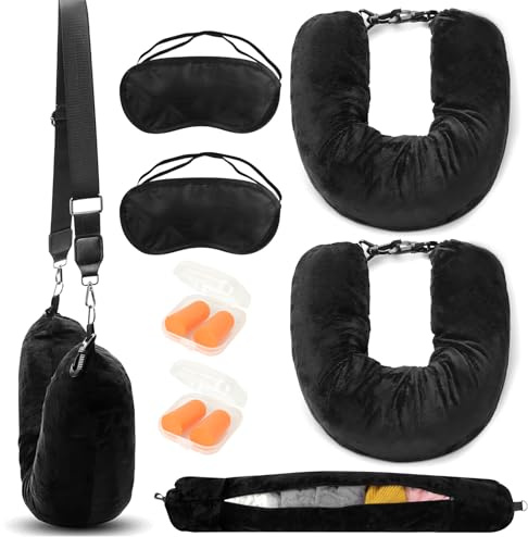 Forbabe Befüllbares Nackenkissen 2pcs, Nackenkissen zum Befüllen | Für Flugzeug&Reisen,U-förmiges Reisekissen Stopfbares Nackenkissens mit Eye Mask,Ohrenstöpsel&Aufbewahrungsbox
