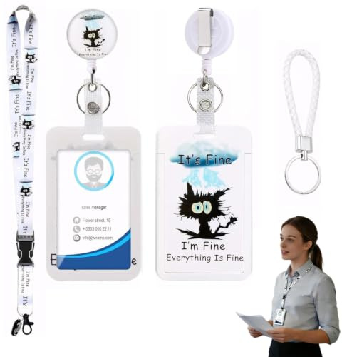 KALUROIL Porta Badge da Collo con Clip Regolabile, Portachiavi Estensibile, Porta Tessere per Identificazione e Carte, Design Carino con Immagini di Gatti, per Ufficio, Medici, Studenti, Adatto a UOM